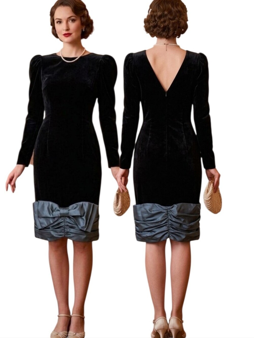 PATTY O'NEIL Vintage 1980s Velvet Drop Waist Cocktail Dress - Size 10